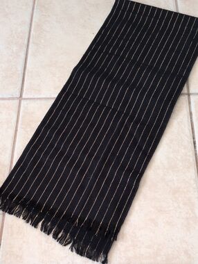 Vintage Black & Gold Striped Wool Scarf 11x56